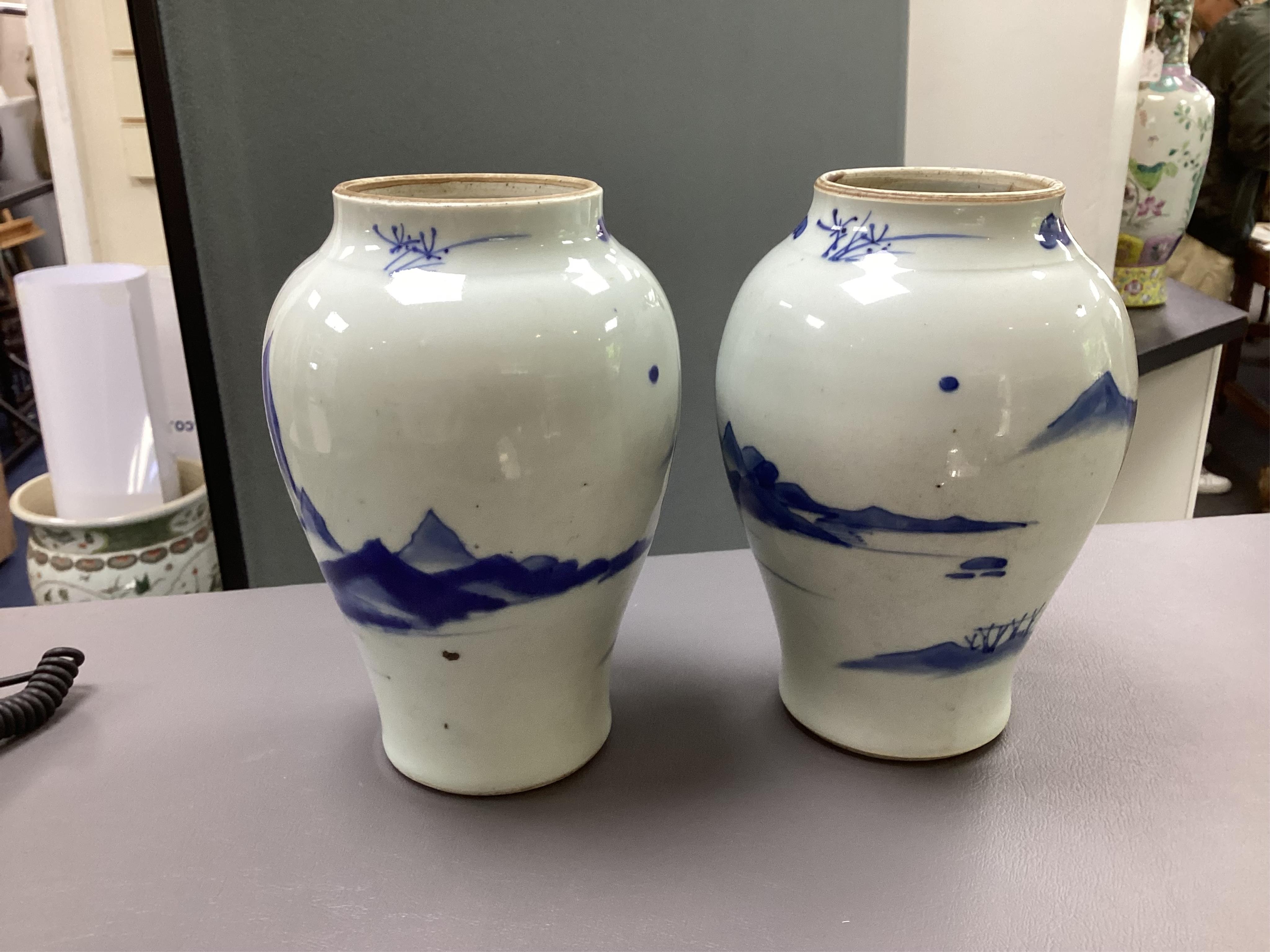 A pair of Chinese Transitional blue and white ‘landscape’ jars, probably Shunzhi period (1644-1661)